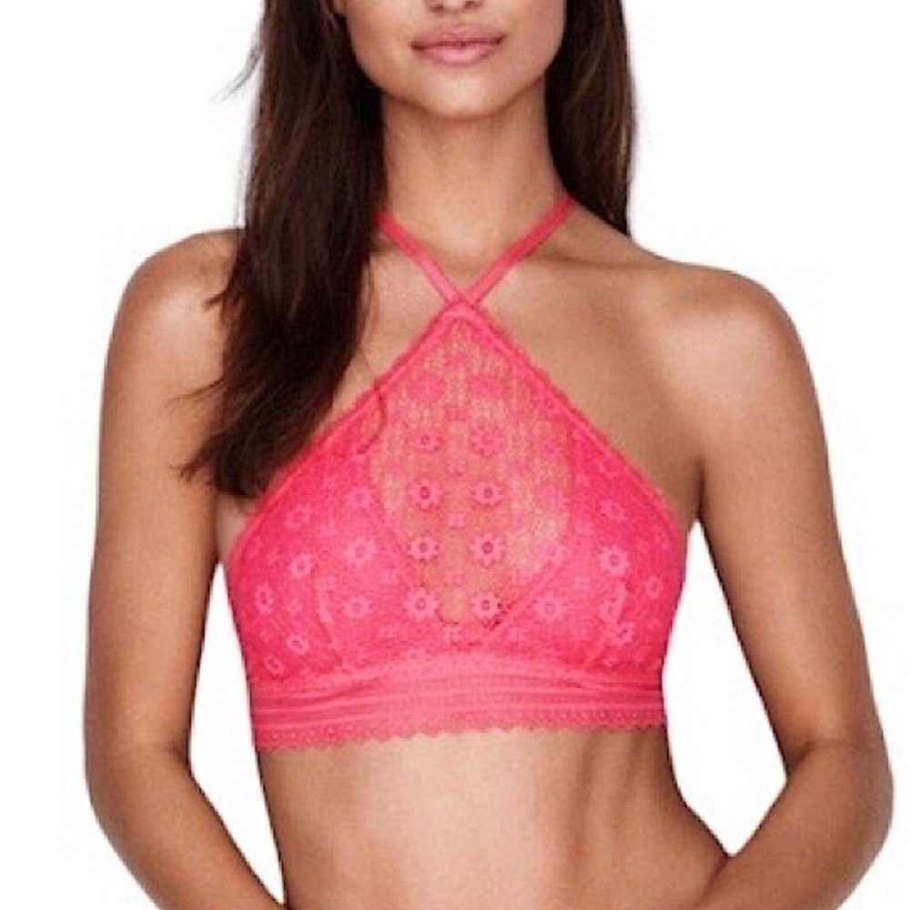 Victoria’s Secret floral lace halter bralette pink size S
